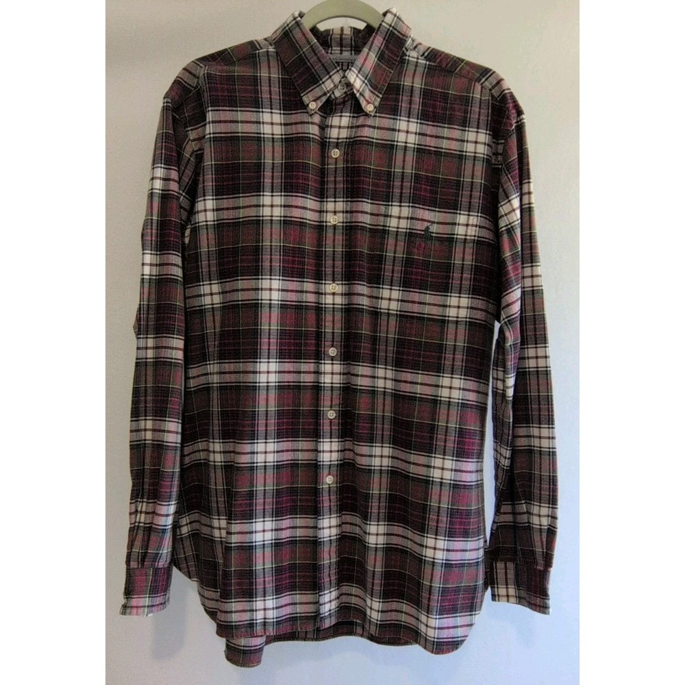 Ralph Lauren Men's Button-down‎ Long Sleeves Plaid Shirt Size Large 100% Cotton